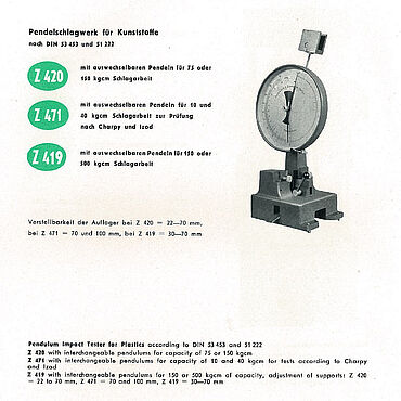 1952'de plastik testi için Zwick sarkaç darbe test cihazlaric